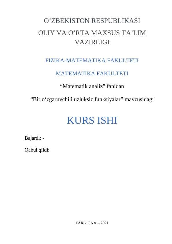 Bir o‘zgaruvchili uzluksiz funksiyalar