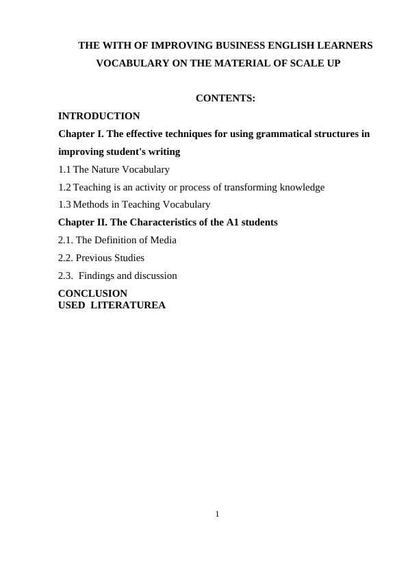 THE WITH OF IMPROVING BUSINESS ENGLISH LEARNERS VOCABULARY ON THE MATERIAL OF SCALE UP