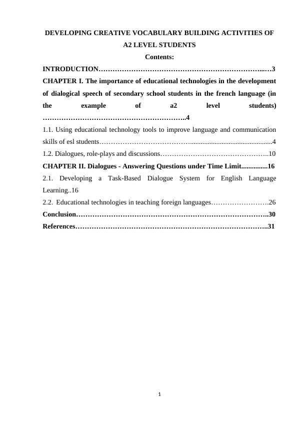 DEVELOPING CREATIVE VOCABULARY BUILDING ACTIVITIES OF A2 LEVEL STUDENTS