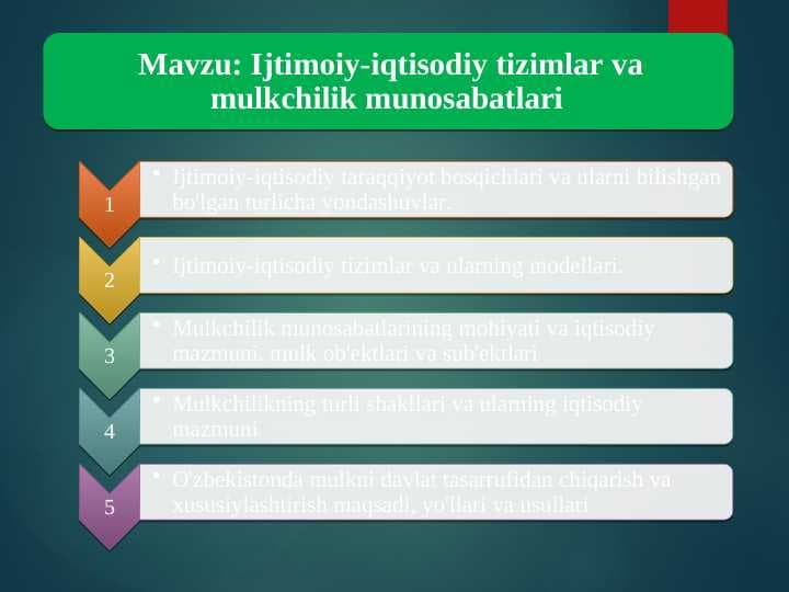Ijtimoiy-iqtisodiy tizimlar va mulkchilik munosabatlari