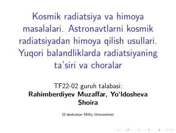 Astronavtlarni kosmik radiatsiyadan himoya qilish usullari
