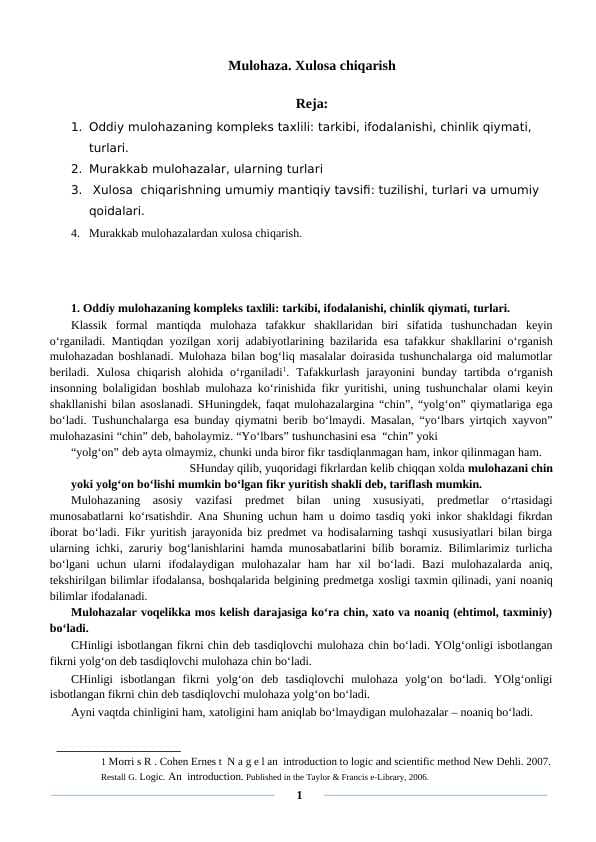 Mulohaza. Xulosa chiqarish