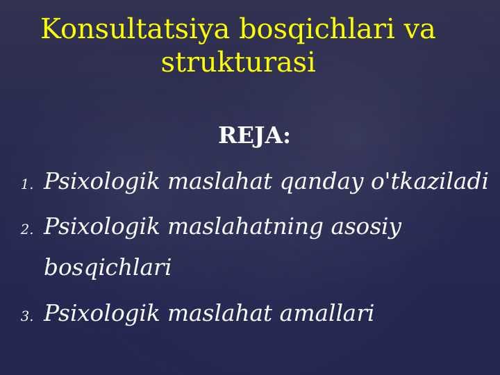 Konsultatsiya bosqichlari va strukturasi