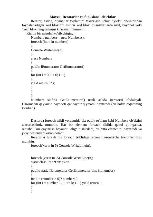 Iteratorlar va funksional ob’ektlar