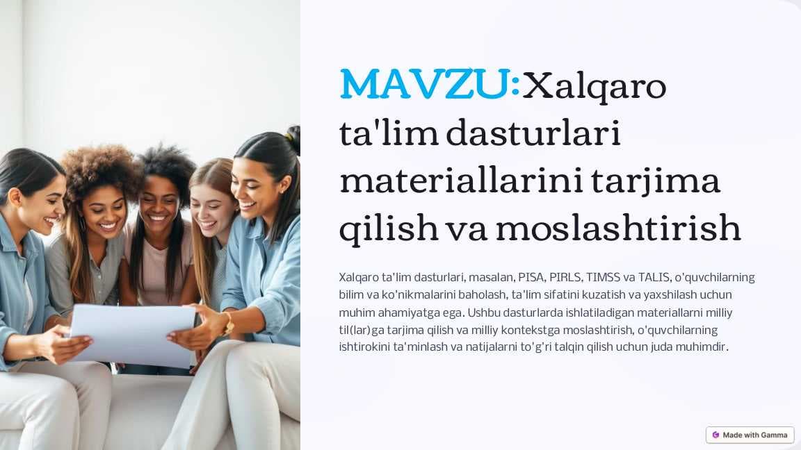 Xalqaro ta'lim dasturlari materiallarini tarjima qilish va moslashtirish