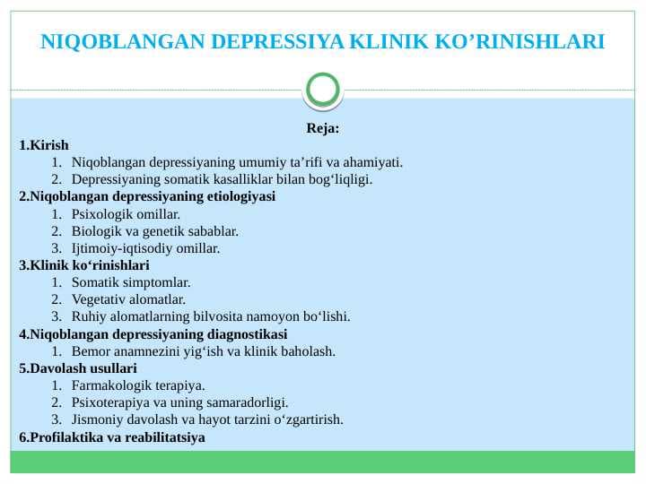 Niqoblangan depressiya klinik ko'rinishlari
