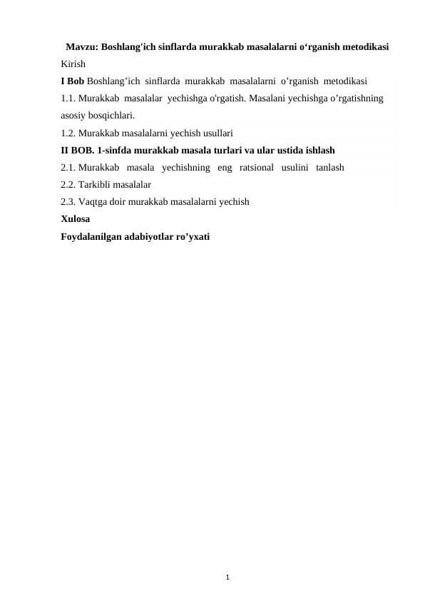 Boshlang'ich sinflarda murakkab masalalarni o‘rganish metodikasi