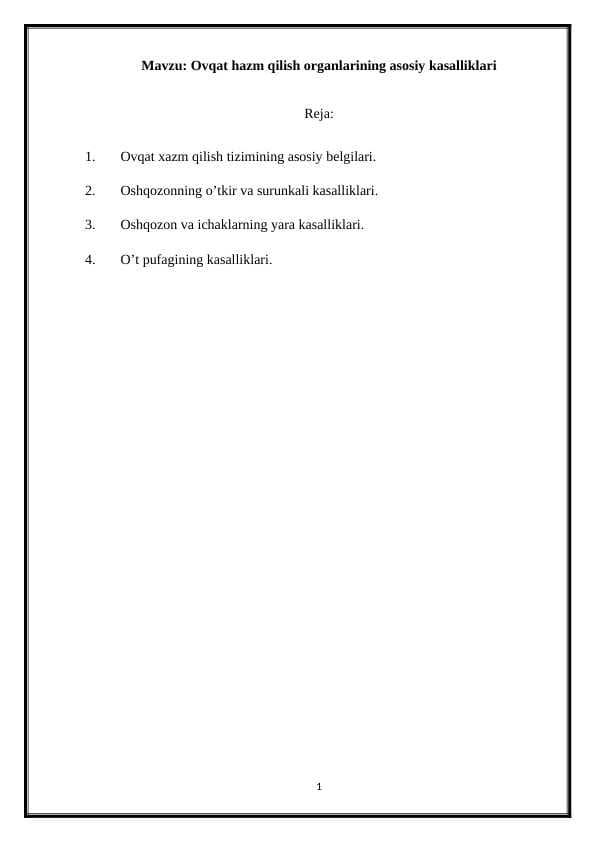 Ovqat hazm qilish organlarining asosiy kasalliklari