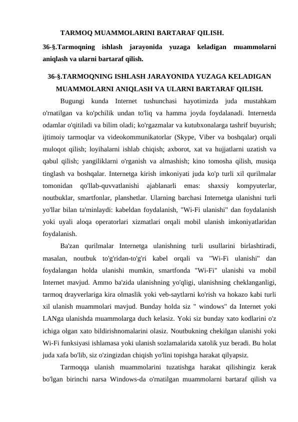 TARMOQ MUAMMOLARINI BARTARAF QILISH