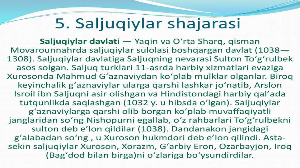 Saljuqiylar shajarasi