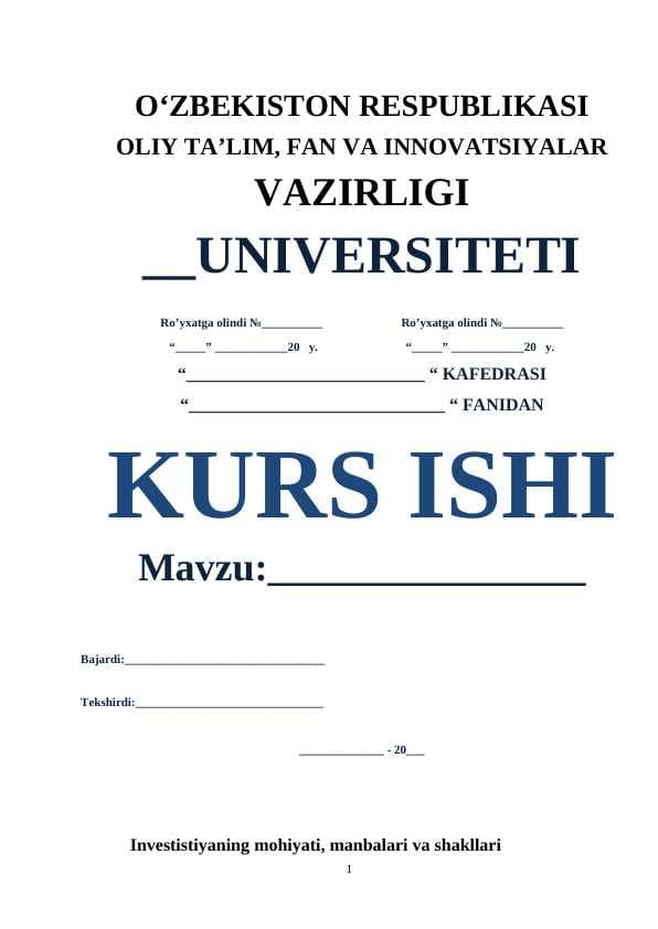 Investistiyaning mohiyati, manbalari va shakllari