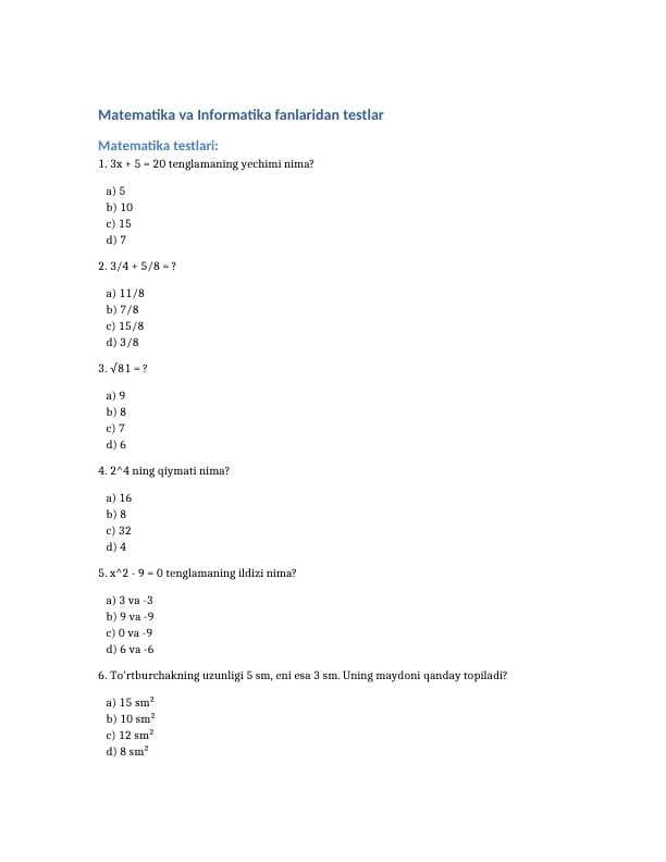 matematika test