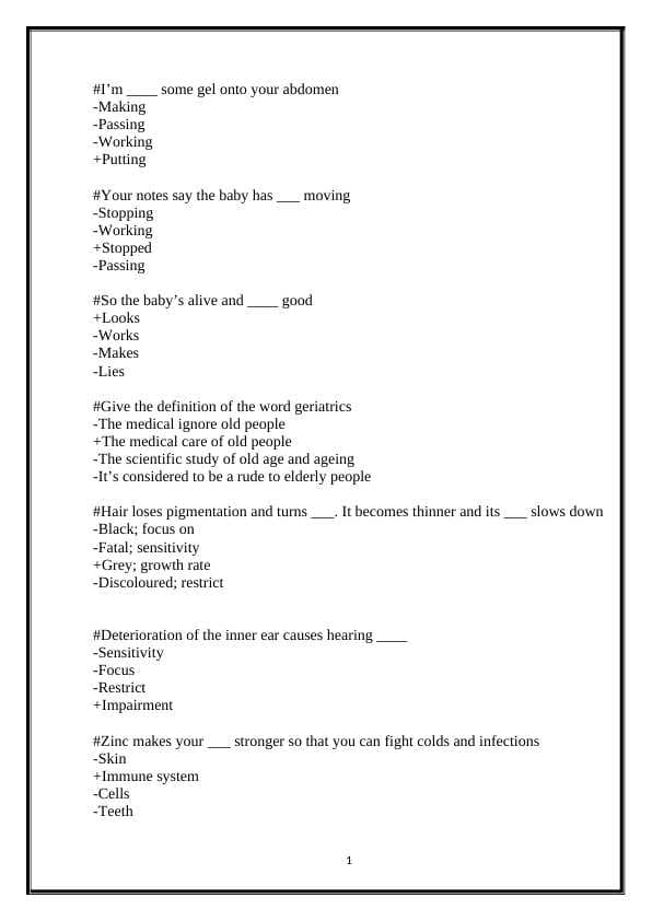 INGLIZ TILIDA TIBBIYOT TESTLARI - MEDICAL TESTS IN ENGLISH