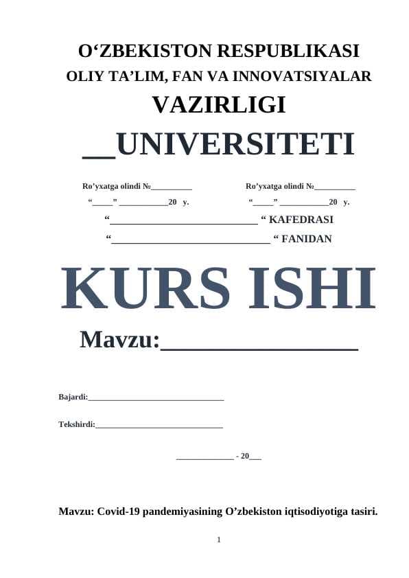 Covid-19 pandemiyasining O’zbekiston iqtisodiyotiga tasiri