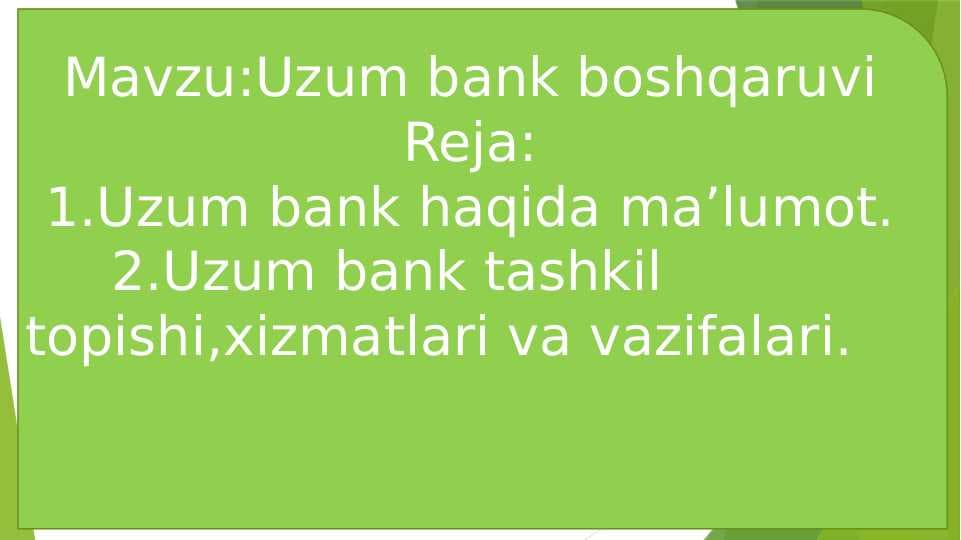 Uzum bank boshqaruvi slide