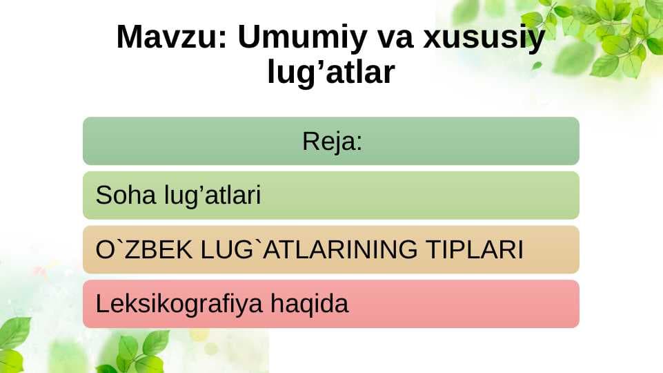 Umumiy va xususiy lug’atlar