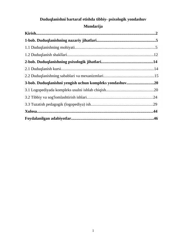 Duduqlanishni bartaraf etishda tibbiy- psixologik yondashuv