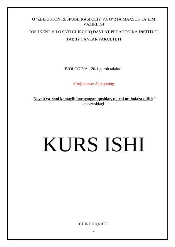 Noyob va  soni kamayib borayotgan qushlar, ularni muhofaza qilish