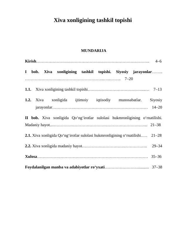 Xiva xonligining tashkil topishi