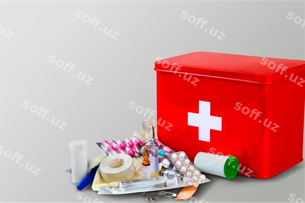 Birinchi yordam jukurmasi tibbiy kirishlar bilan | First aid kit with medical supplies