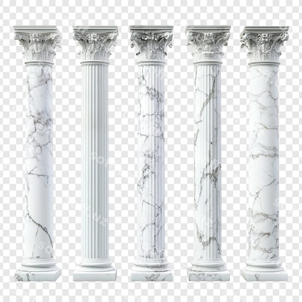Besh marble sutonlar turli uslubdagi | Five marble columns with different styles