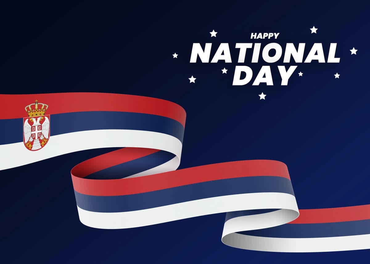 Serbiya bayrog'i dizayni milliy mustaqillik kuni banneri tahrirlanadigan matn | Serbia flag design national independence day banner editable text