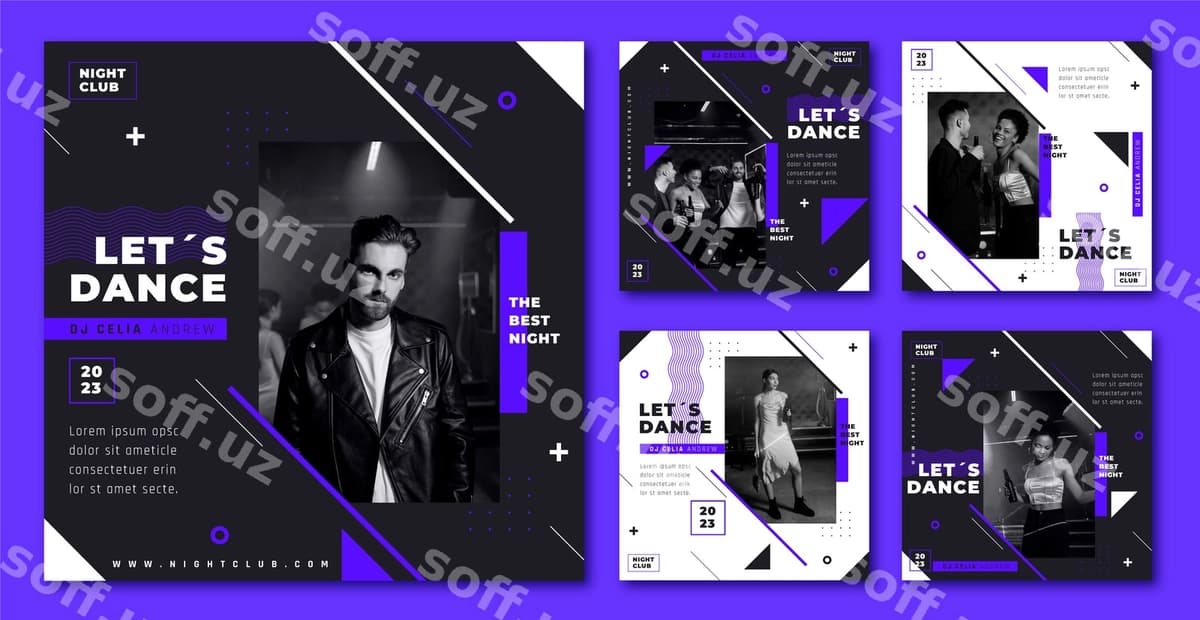 Flat dizayn diskoteka Instagram postlari | Flat design night club instagram posts