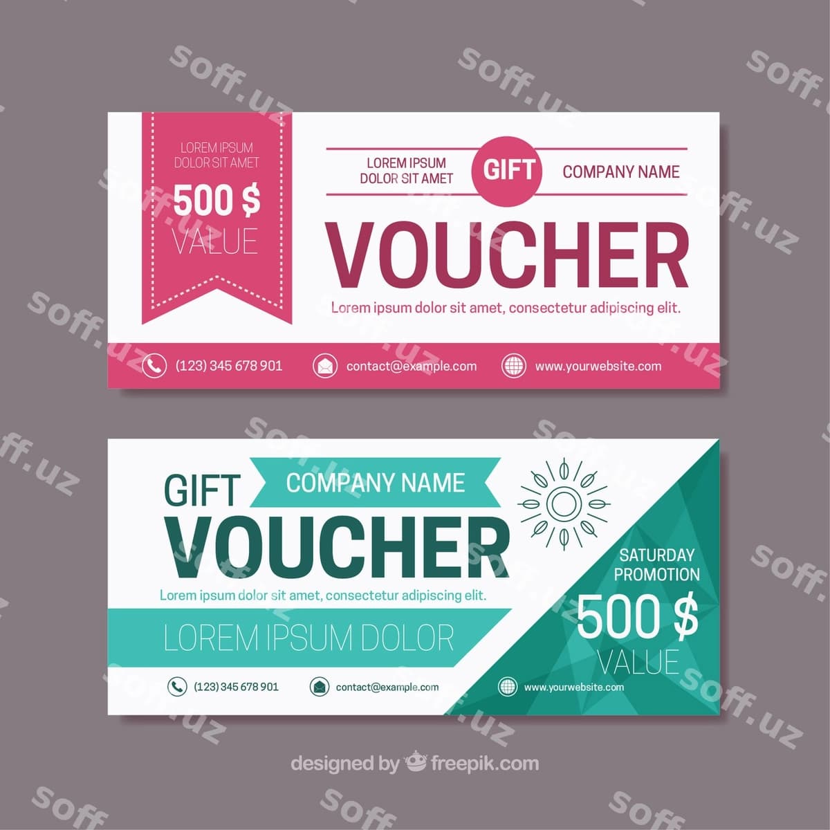 Rang detallari bilan tekis sovg'a vaucherlari | Flat gift vouchers with color details