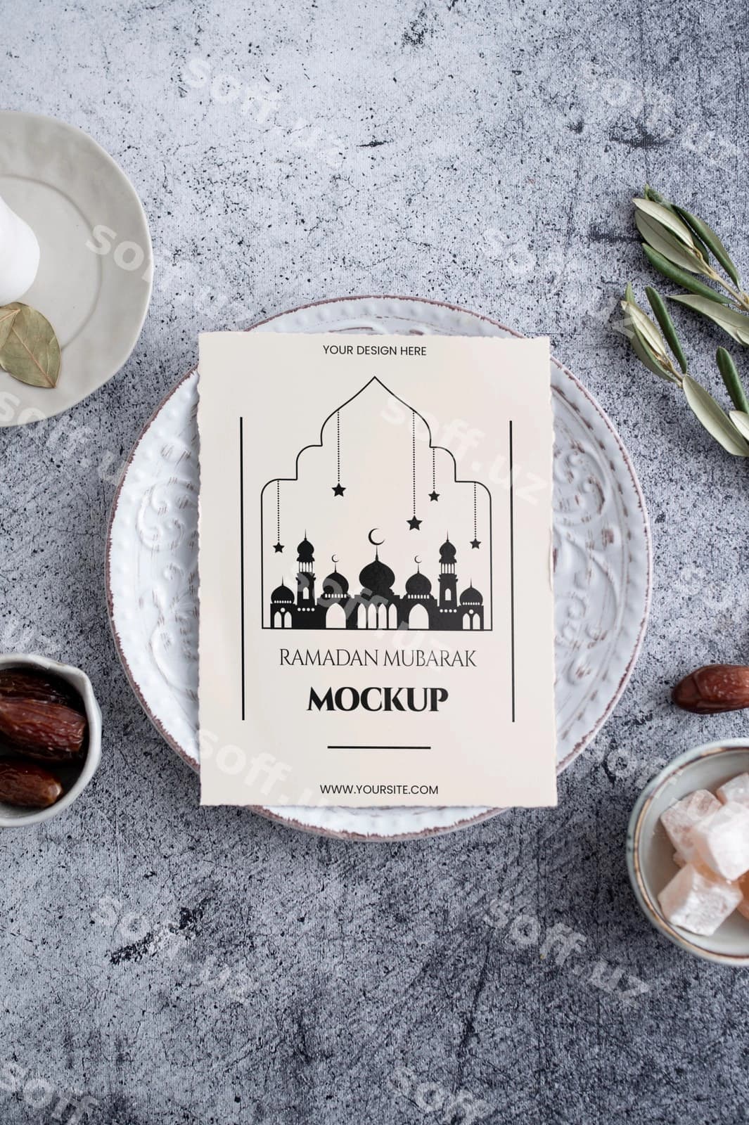Flatt lay Ramazon ramka mockup | Flat lay ramadan frame mockup