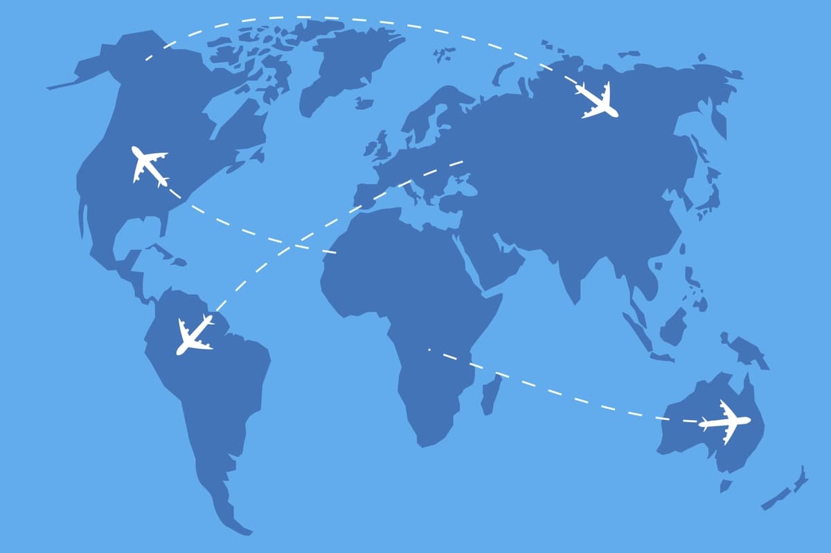 Jahon xaritasi belgisi ko'k xaritasi samolyot yozgi illyustratsiya sayohat piktogramma vektori | World map icon blue map plane summer illustration travel icon vector