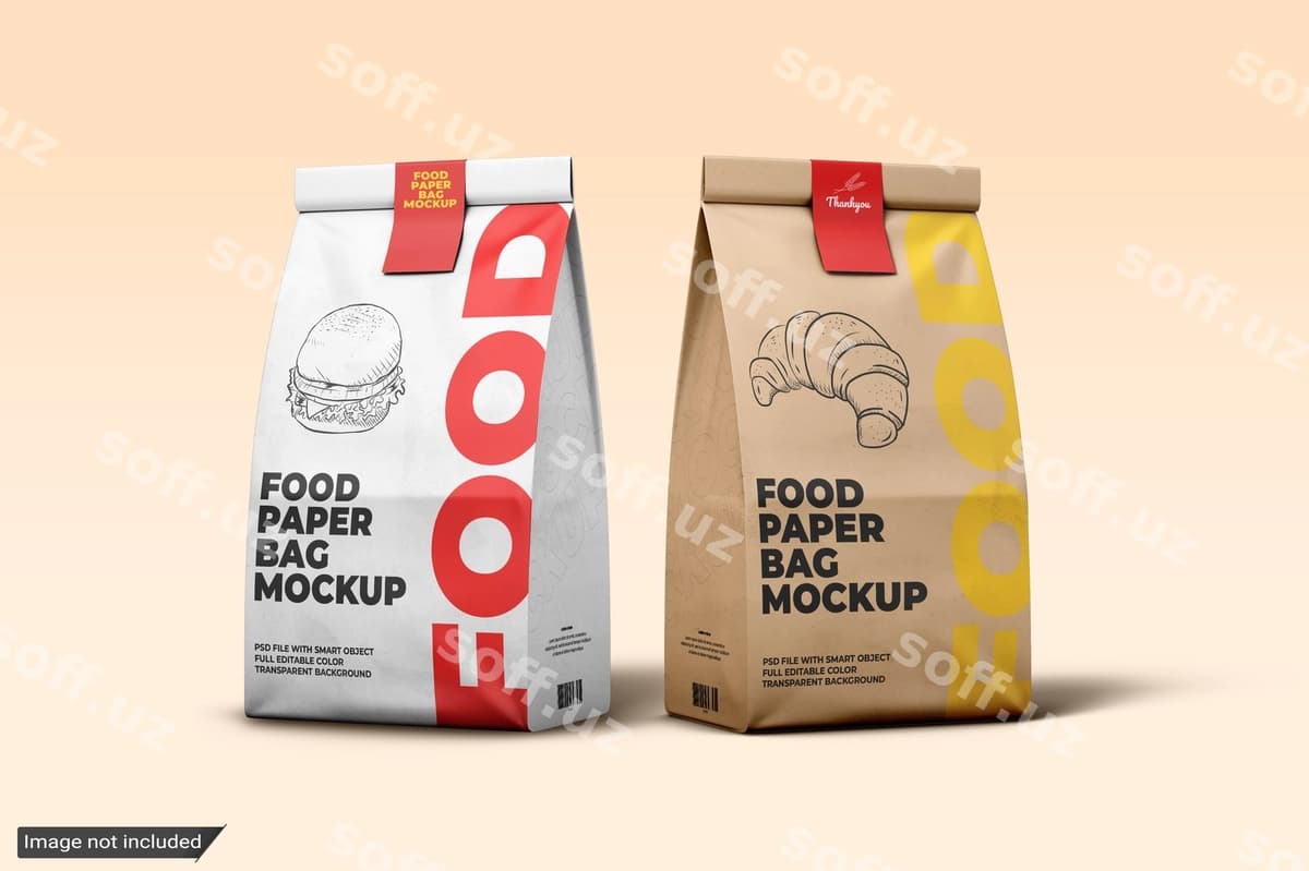 Foyda qog'oz torba uchun tayyorgarlik mockup | Food paper bag packaging mockup