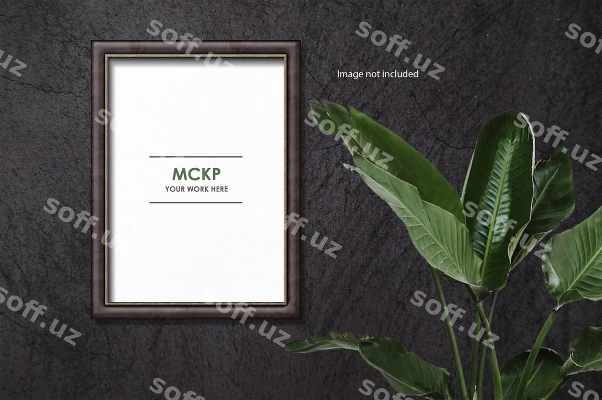 O'simlik bilan bezatilgan kulrang devorning ramka maketini | Frame mockup gray wall with plant