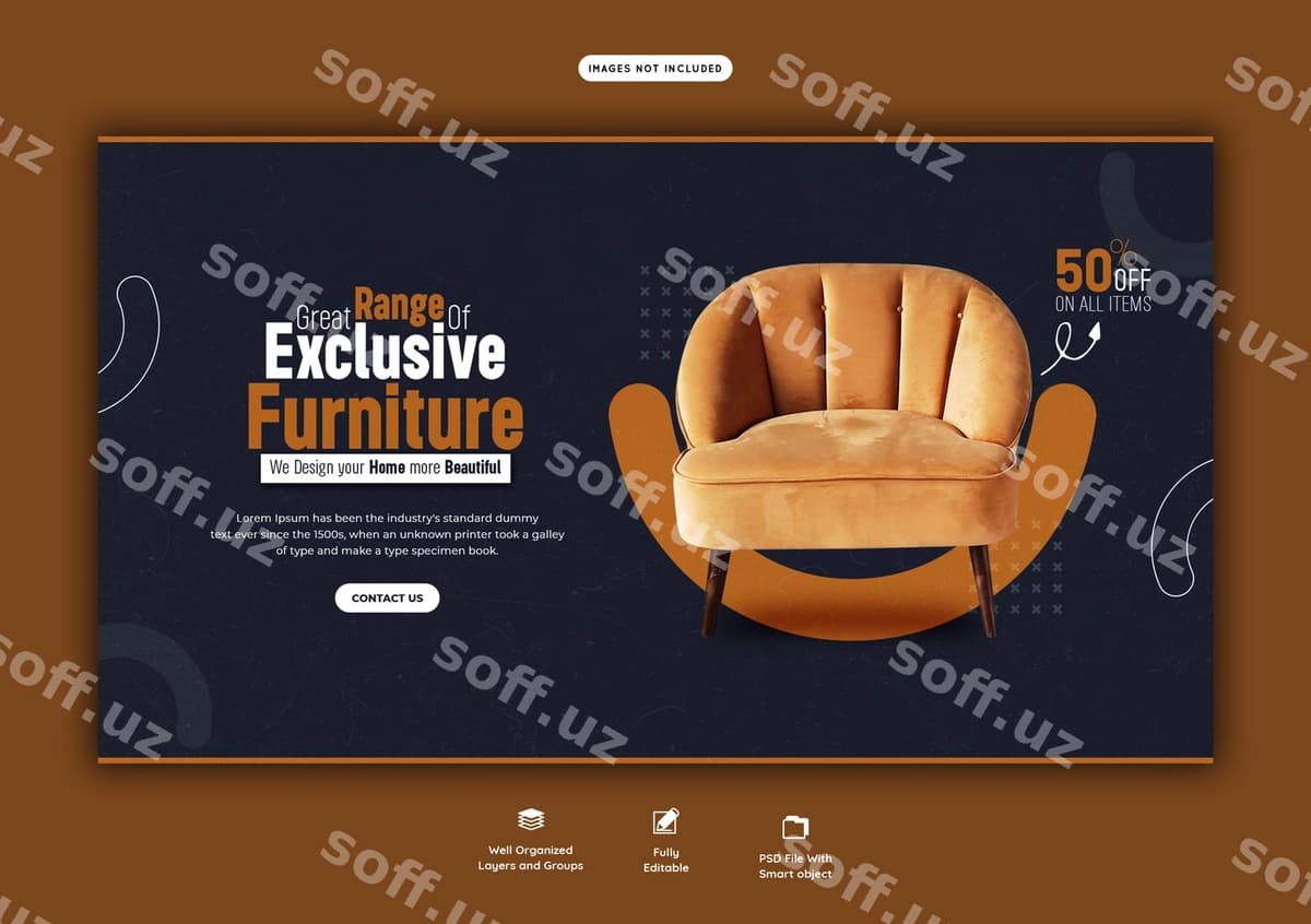 Mebel sotuvi veb baner shabloni | Furniture sale web banner template