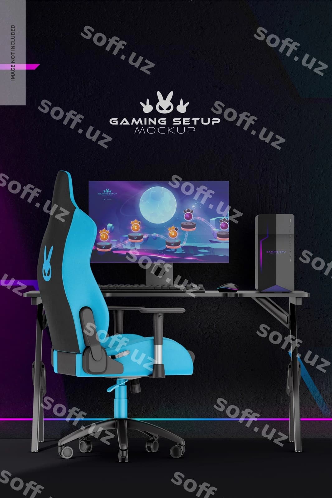 O'yin xonasi sahnallari mockup old ko'rinish | Gaming room scenes mockup front view