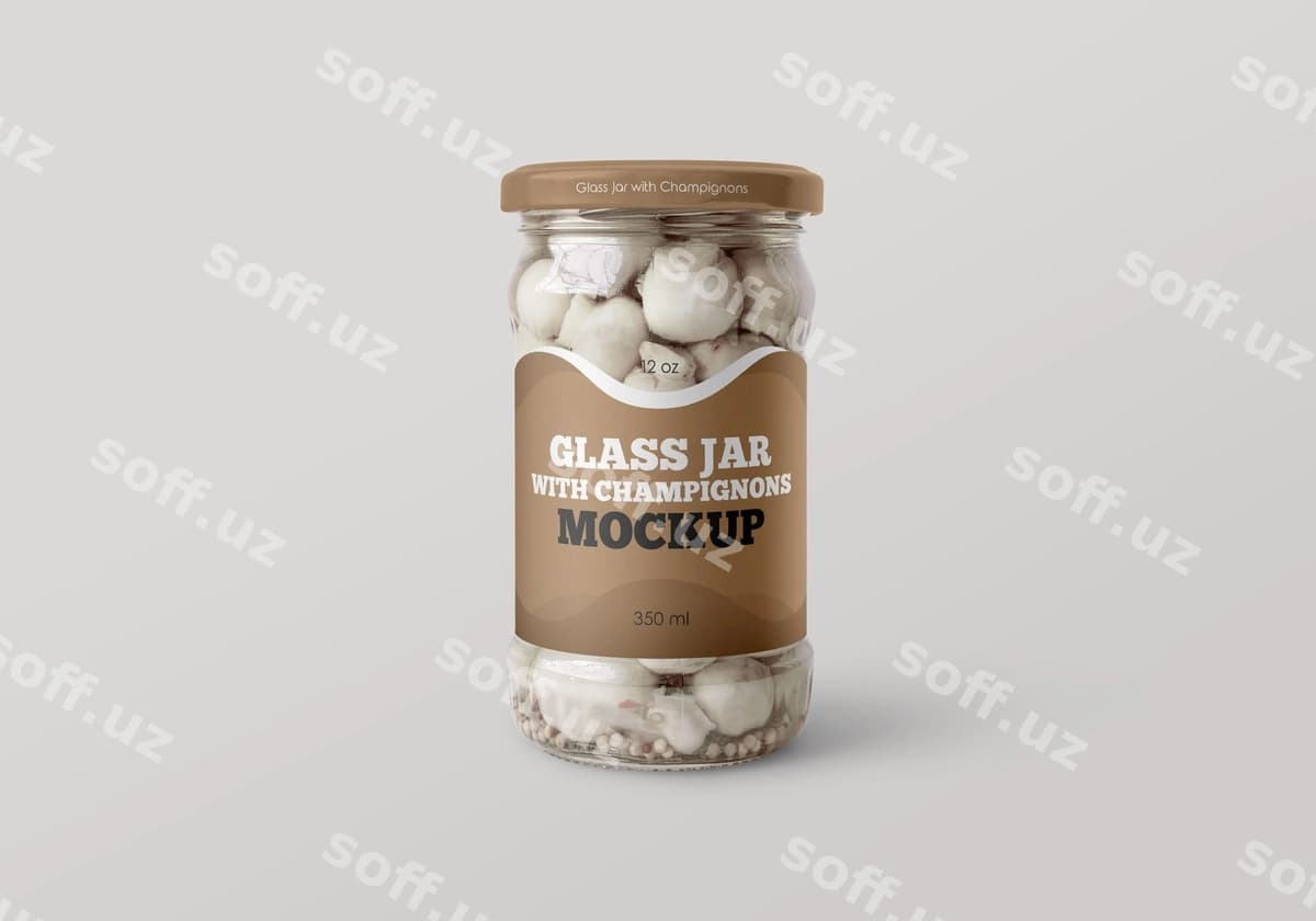 Champignonlar bilan chashma banka namunasi | Glass jar with champignons mockup
