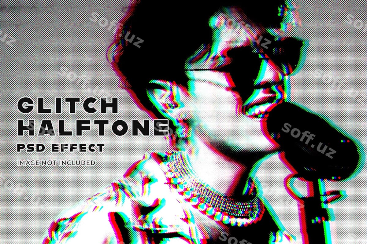 Glitsh halftone psd rasm effektasi | Glitch halftone psd image effect
