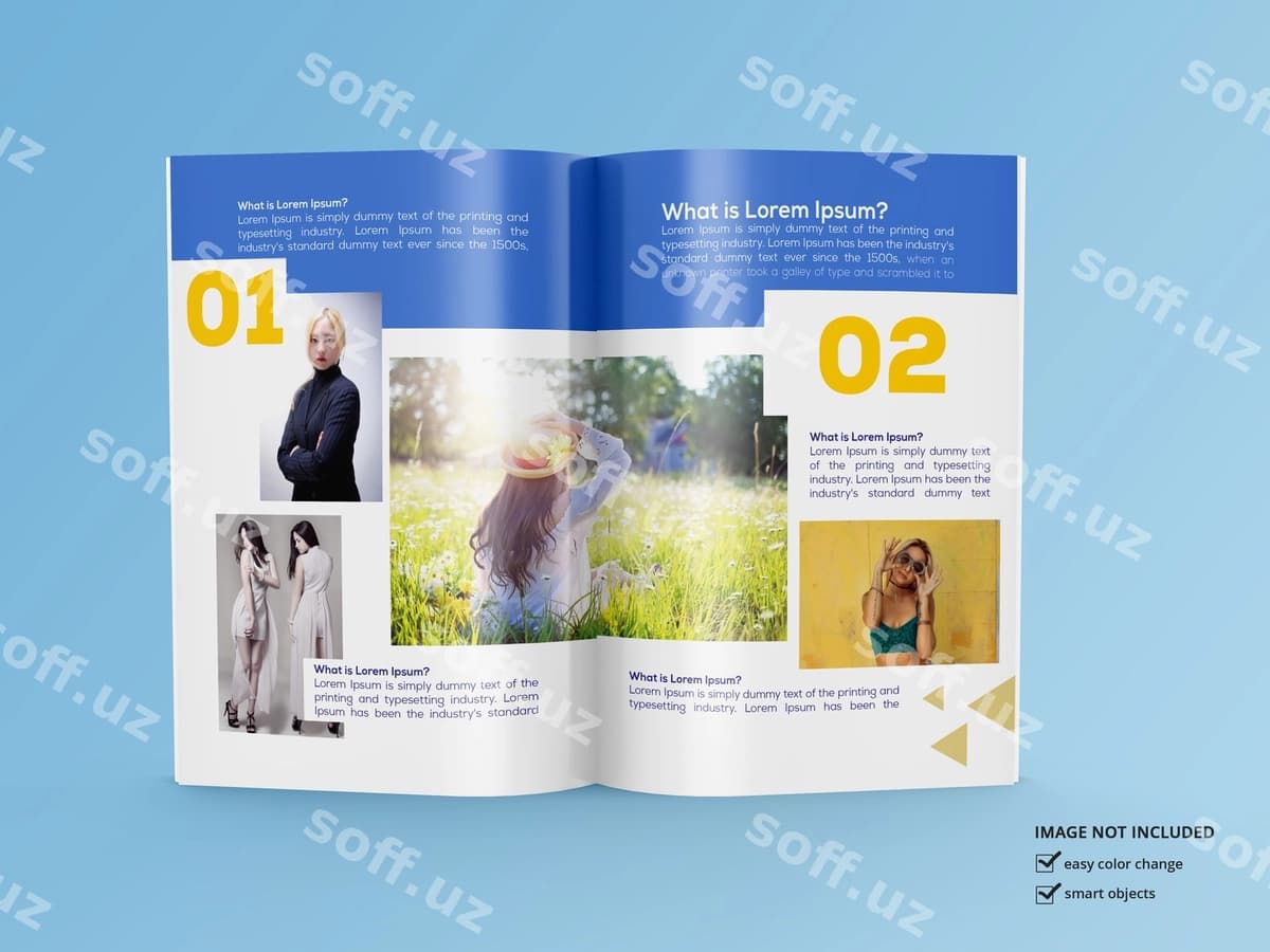 Yaltiroq jurnal maketining dizaynini ko'rsatish | Glossy magazine mockup design rendering