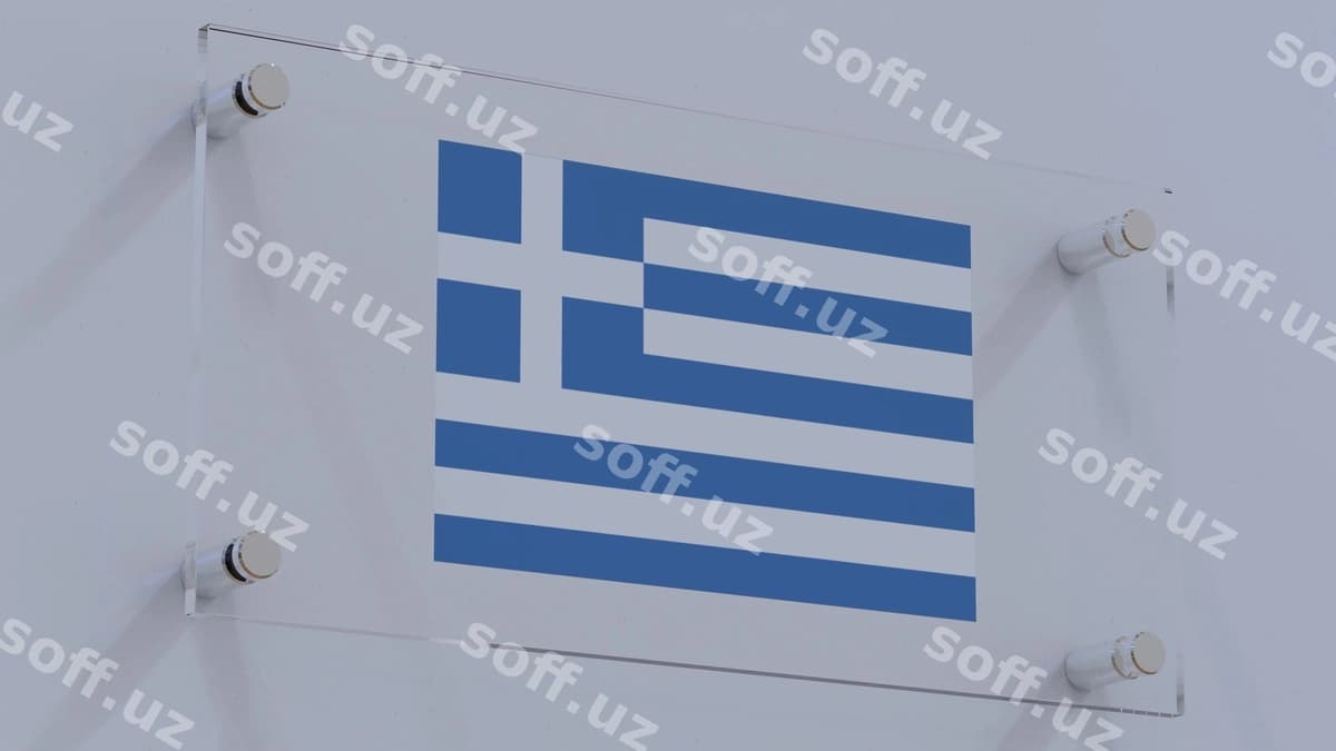 Gretsiya bayrog'i logotipi shisha eshikda aks ettirilgan | Greece flag logo displayed glass door