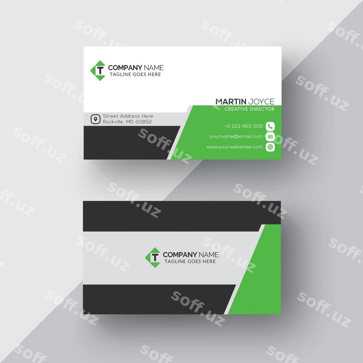 Yashil-qora biznes vizitka shabloni | Green black business card template