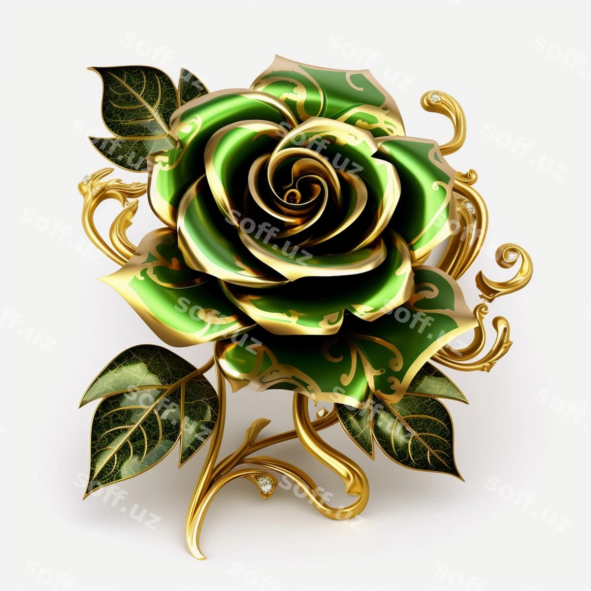 Yashil oltin glamur roza clipart | Green gold glam rose clipart
