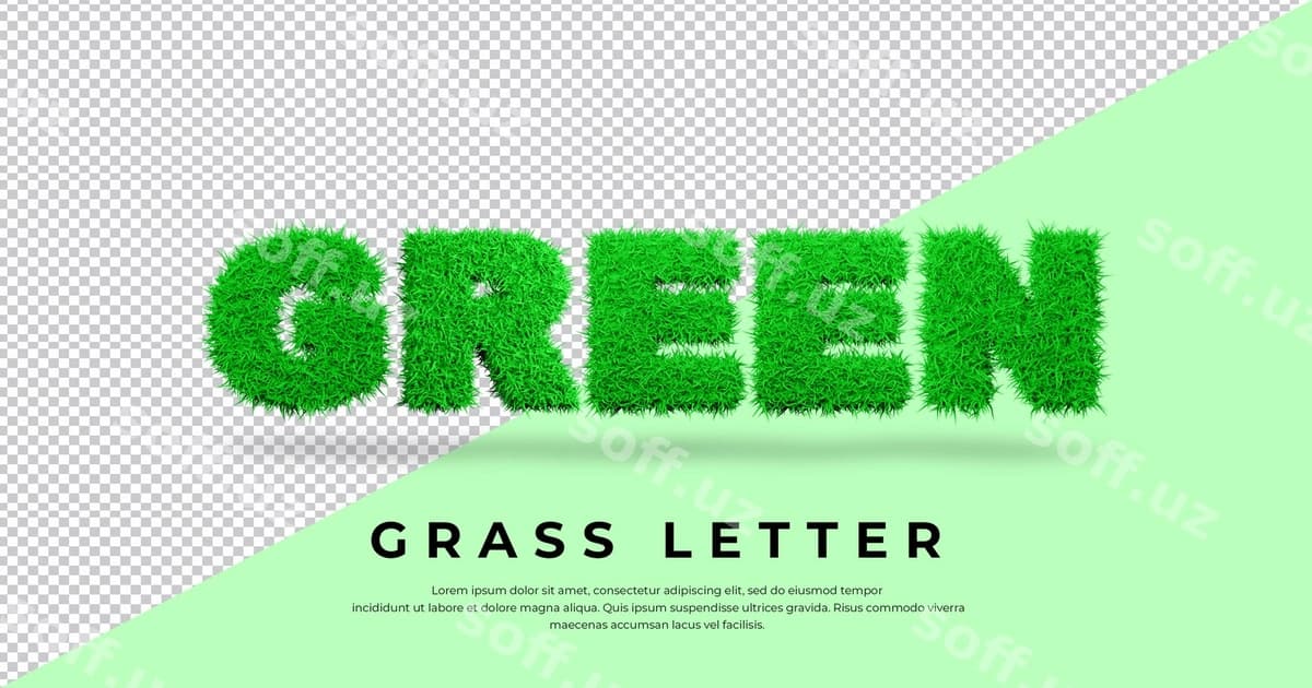 Yashil harf 3D o't bilan ajratilgan | Green letter with 3d grass isolated