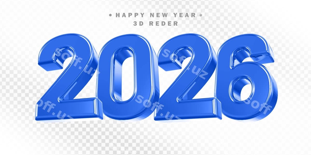 Baxoriy 2026 yil ko'k 3d render | Happy new year 2026 blue 3d render