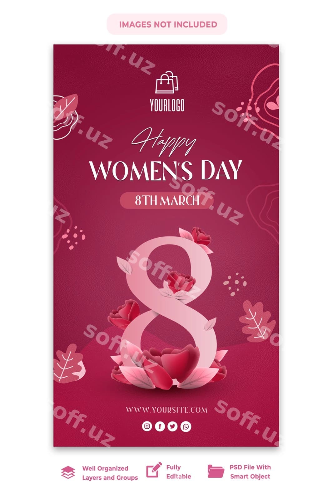 Baxtli Ayollar kuni Instagram Story shabloni | Happy womens day instagram story template