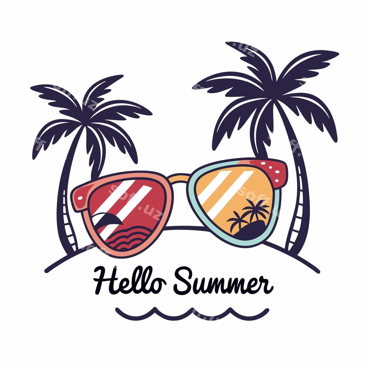 Salom yozgi quyoshdan saqlaydigan ko'zoynaklar palma daraxtlari plyaj | Hello summer sunglasses palm trees beach