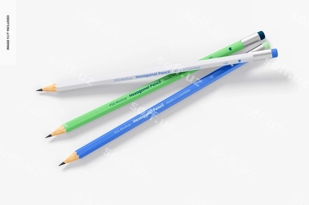 O'stakichli qalam mockup | Hexagonal pencils mockup