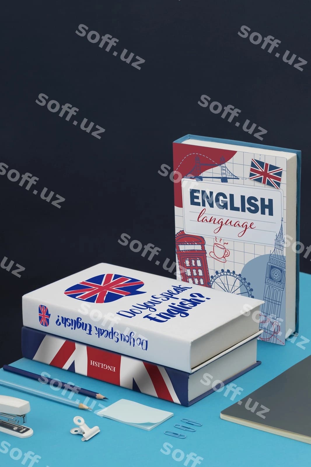 Yuqori burchakdagi ingliz kitoblari joylashuvi | High angle english books arrangement
