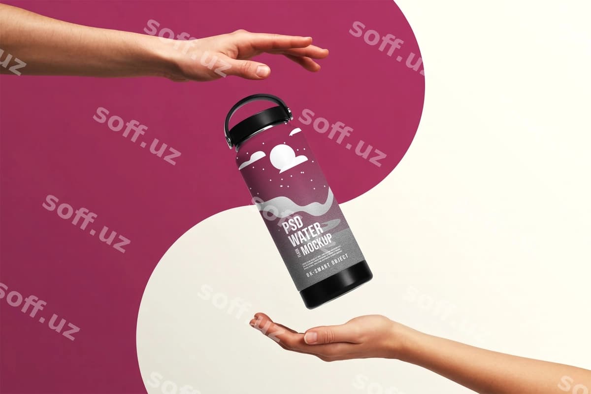 Tutish termos flakon suv botuli namunasi | Holding thermos flask water bottle mockup