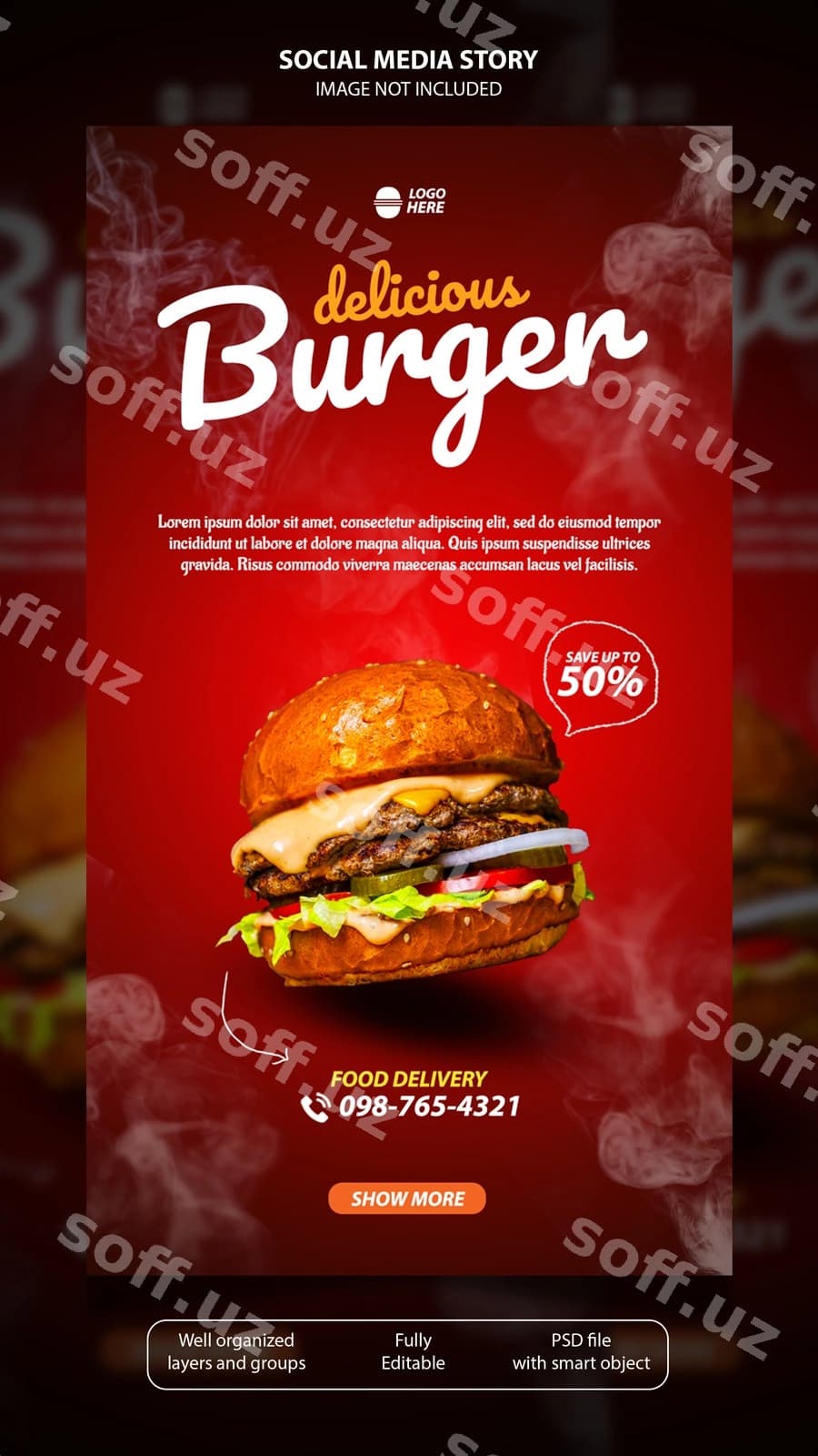 Issiq burger ijtimoiy media story shabloni | Hot burger social media story template