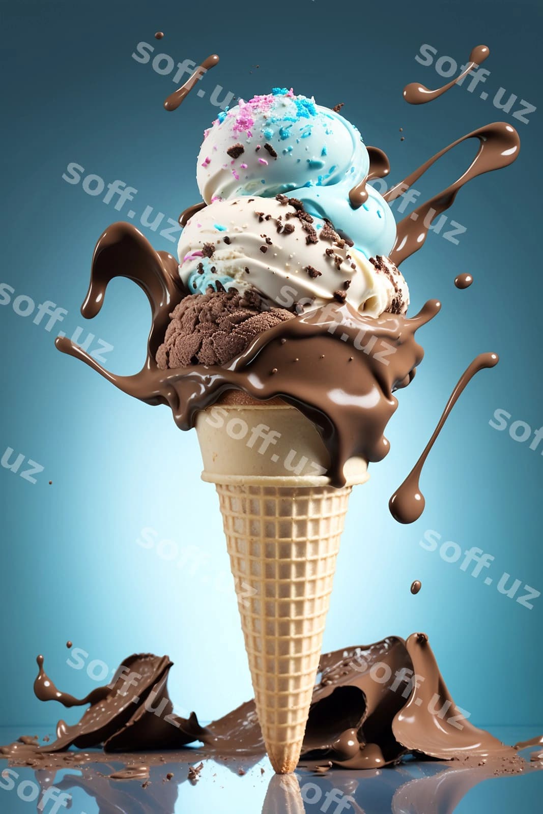 Muzqaymoqli shokolad hosil qiluvchi ai | Ice cream cone chocolate generative ai