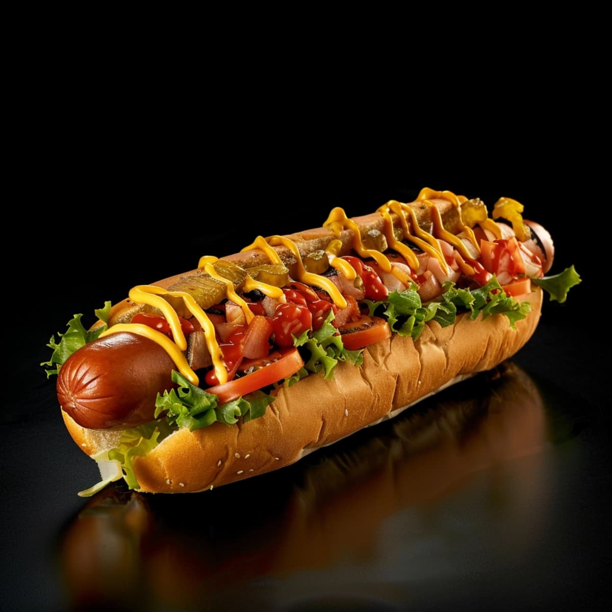 Xantal ketchup sousi bilan tasvirlangan hotdog | Image hotdog with mustard ketchup sauce